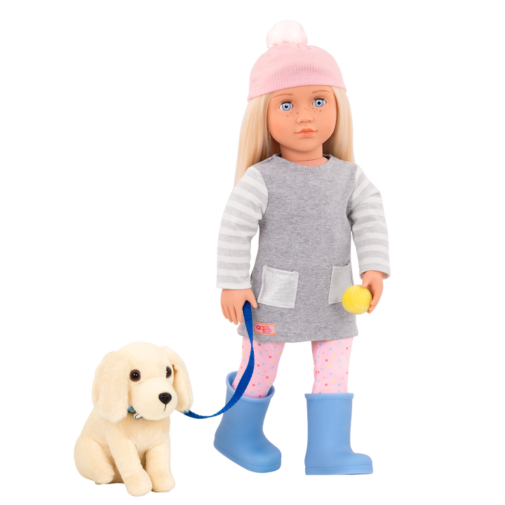 Meagan - 46cm Doll & Pet - OG Doll with Blonde Hair, Blue Eyes & Freckles - Golden Retriever Pup with White Fur - Toys & Gifts - Our Generation