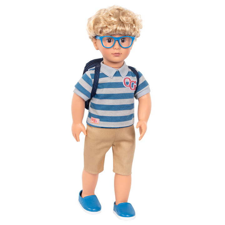 Leo - 46cm School Doll - Boy Doll with Blonde Hair & Brown Eyes - Doll with Glasses - Toys & Gifts for Children - Our Generation