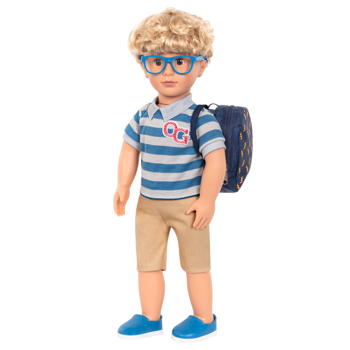 Leo - 46cm School Doll - Boy Doll with Blonde Hair & Brown Eyes - Doll with Glasses - Toys & Gifts for Children - Our Generation