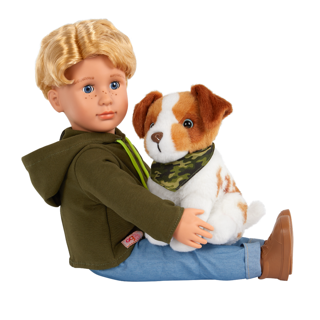 Elliot - OG Boy Doll with Pet Dog - 46cm Boy Doll with Blonde Hair & Blue Eyes - Doll with Freckles - OG Puppy with Brown & White Fur - Doll & Pet - Toys & Gifts for Kids - Our Generation