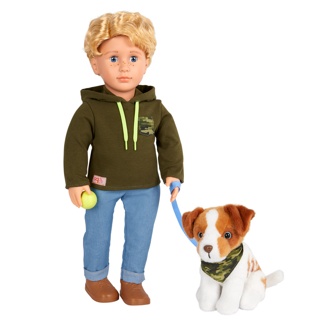 Elliot - OG Boy Doll with Pet Dog - 46cm Boy Doll with Blonde Hair & Blue Eyes - Doll with Freckles - OG Puppy with Brown & White Fur - Doll & Pet - Toys & Gifts for Kids - Our Generation