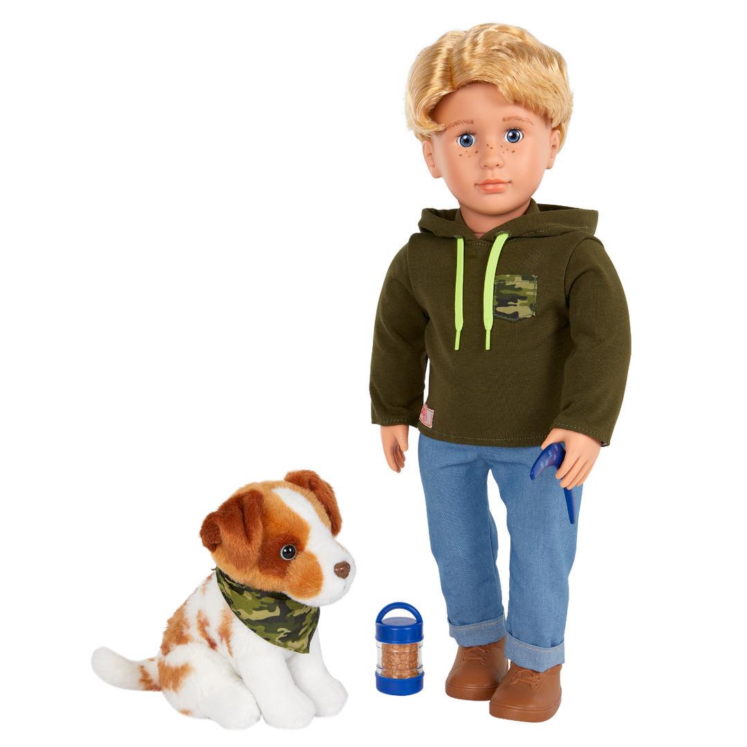 Elliot - OG Boy Doll with Pet Dog - 46cm Boy Doll with Blonde Hair & Blue Eyes - Doll with Freckles - OG Puppy with Brown & White Fur - Doll & Pet - Toys & Gifts for Kids - Our Generation