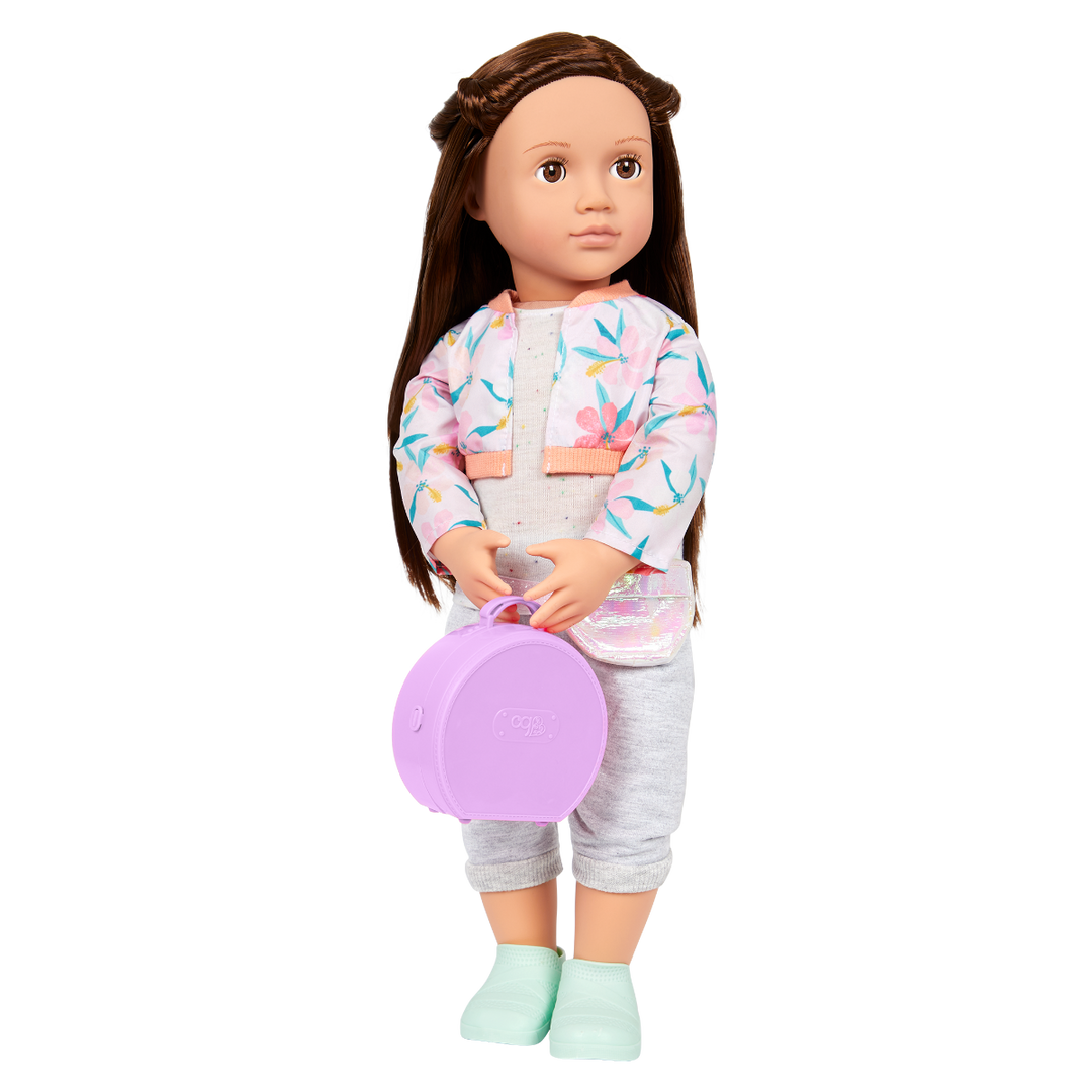 Reese - 46cm Travel Doll - OG Doll with Brown Hair & Brown Eyes - Doll with Storybook - Travel Accessories - Toys & Gifts for 3 Years + - Our Generation UK