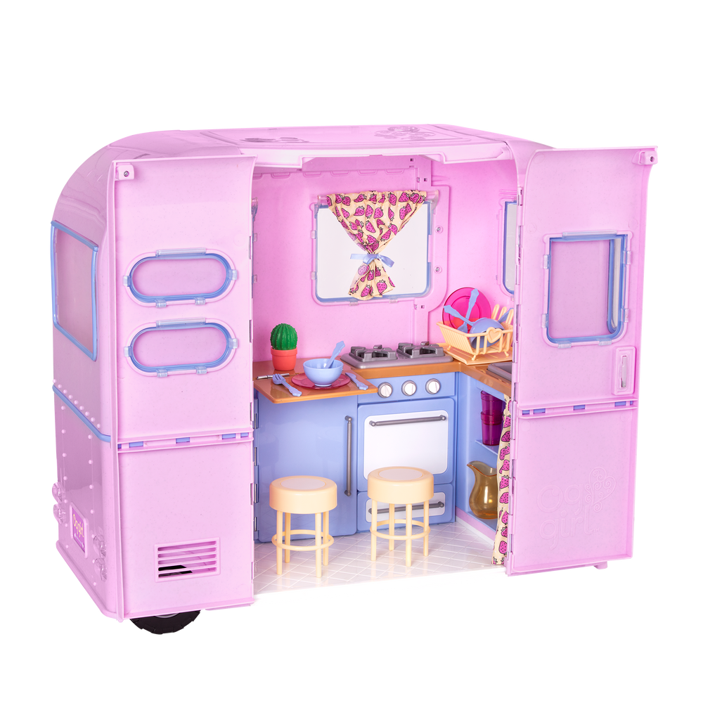 RV Seeing You Camper - Pink Campervan for 46cm Dolls - Caravan & Camping Accessories - Doll Vehicles - Our Generation