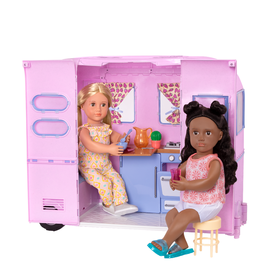 RV Seeing You Camper - Pink Campervan for 46cm Dolls - Caravan & Camping Accessories - Doll Vehicles - Our Generation