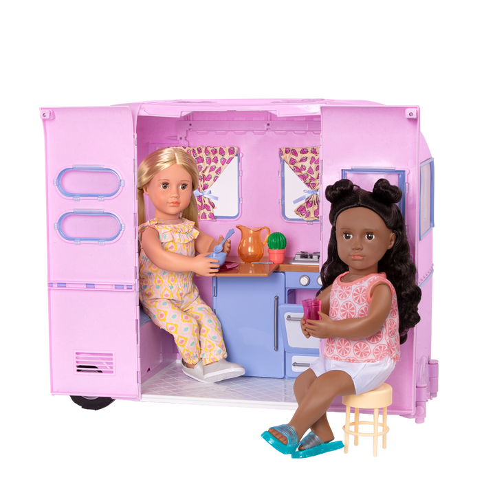 RV Seeing You Camper - Pink Campervan for 46cm Dolls - Caravan & Camping Accessories - Doll Vehicles - Our Generation