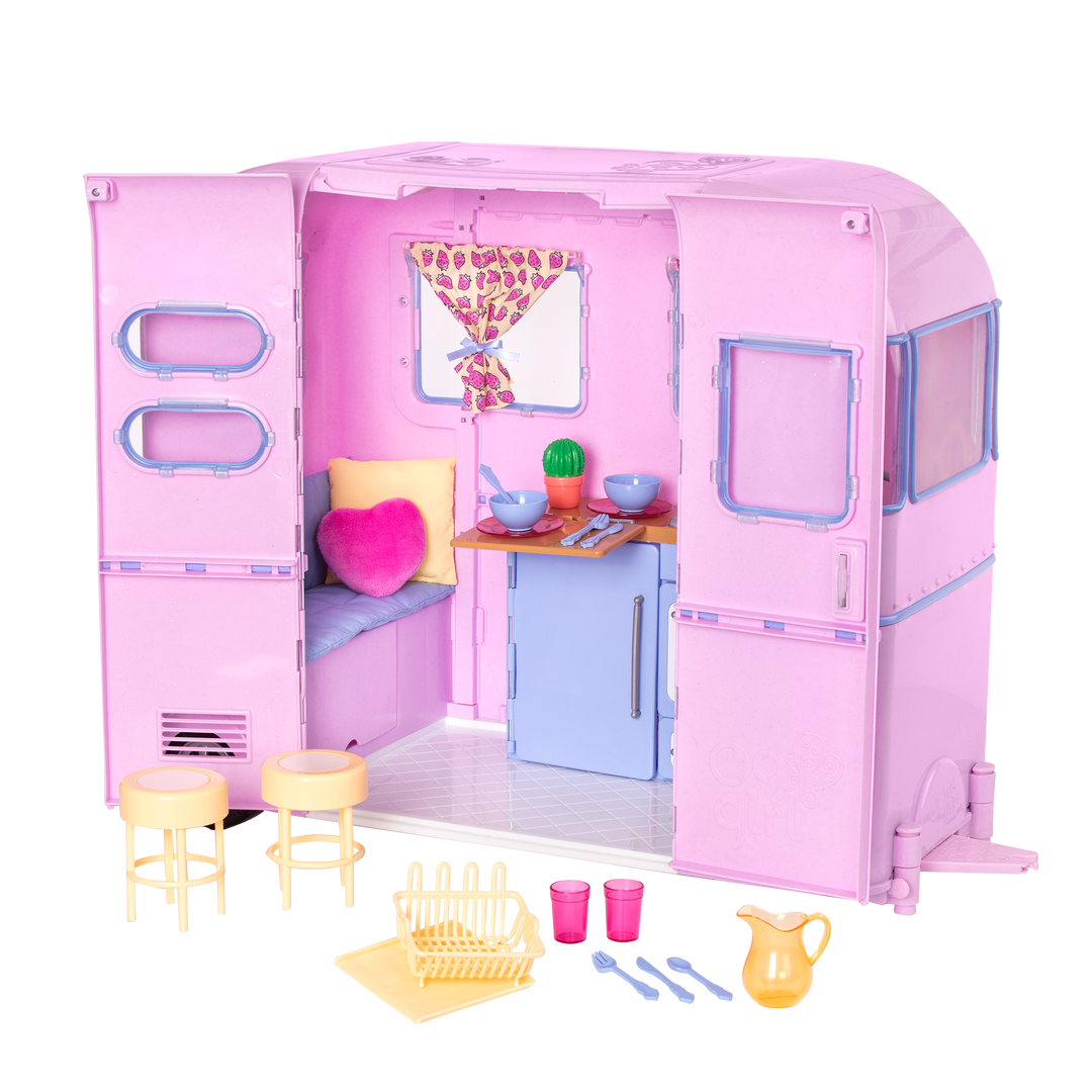 RV Seeing You Camper - Pink Campervan for 46cm Dolls - Caravan & Camping Accessories - Doll Vehicles - Our Generation