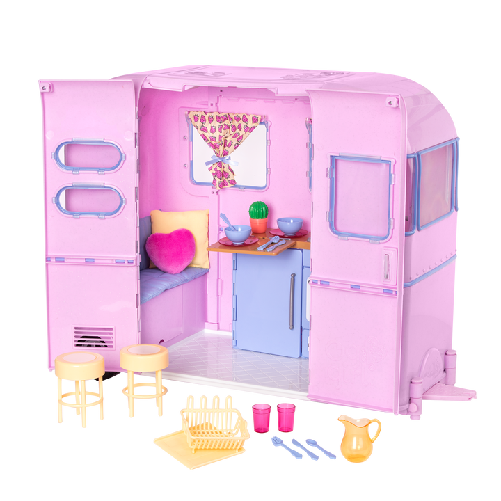 RV Seeing You Camper - Pink Campervan for 46cm Dolls - Caravan & Camping Accessories - Doll Vehicles - Our Generation