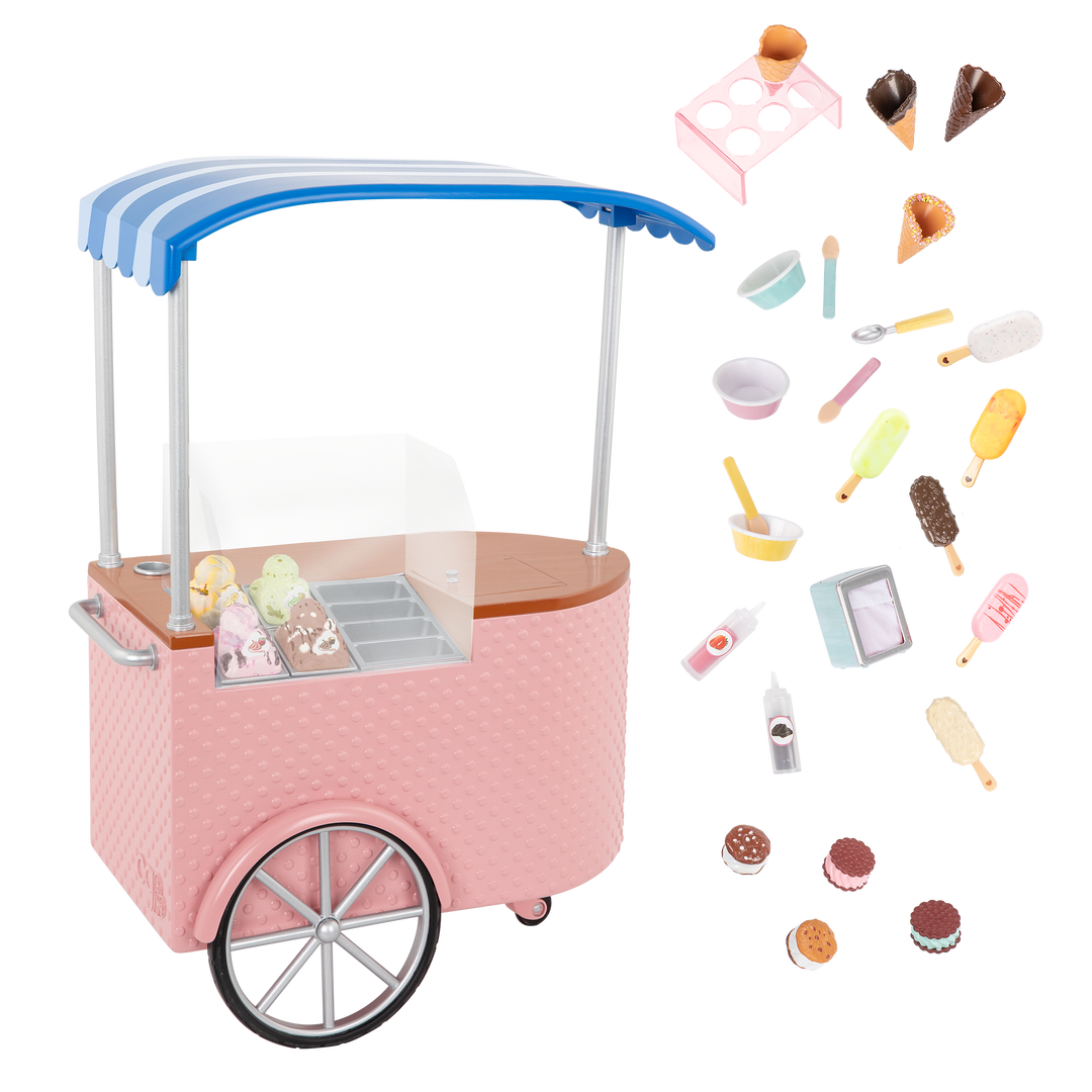 18-inch doll with ice cream cart playset