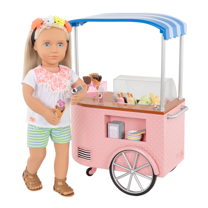 18-inch doll with ice cream cart playset