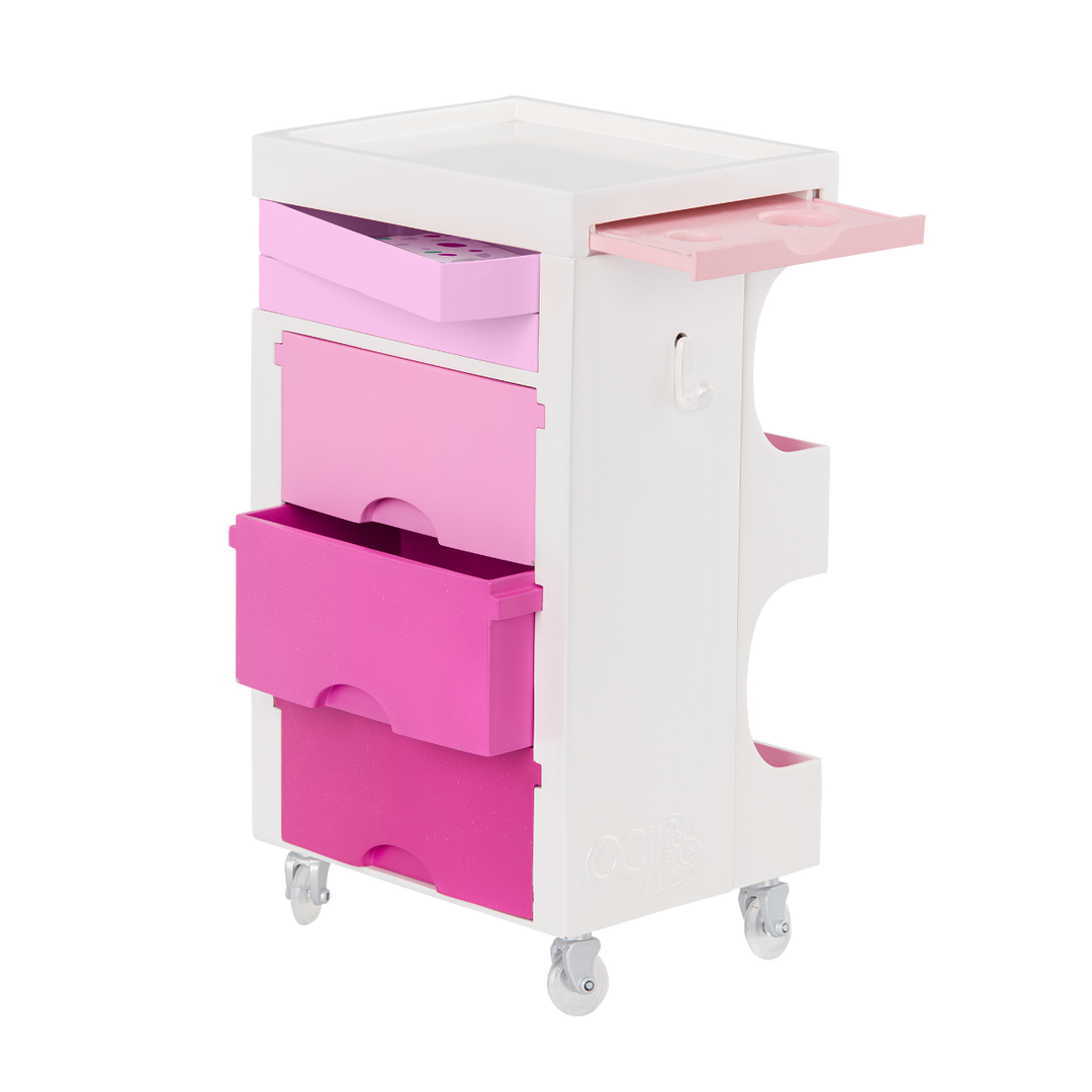 OG Salon Cart - Hair Dresser Salon Trolley in Pink & White - Hair Styling Accessories - Hair Salon Accessory - Our Generation