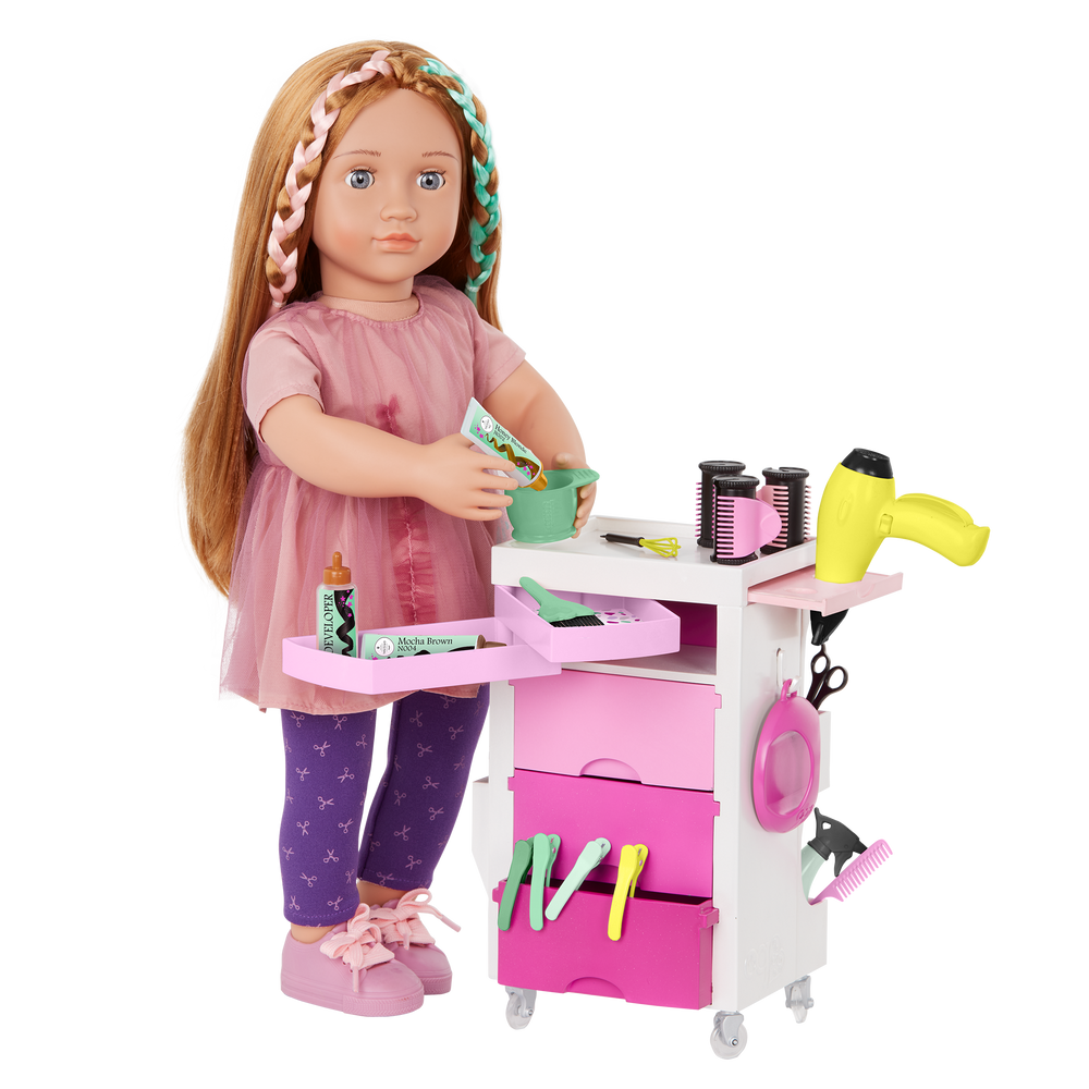 OG Salon Cart - Hair Dresser Salon Trolley in Pink & White - Hair Styling Accessories - Hair Salon Accessory - Our Generation