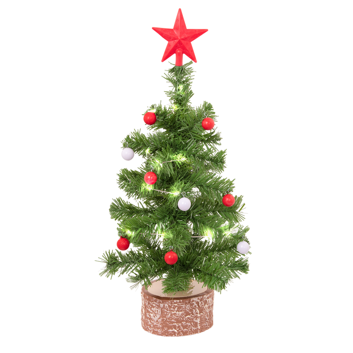 Toy Christmas tree with lights, ornaments and star