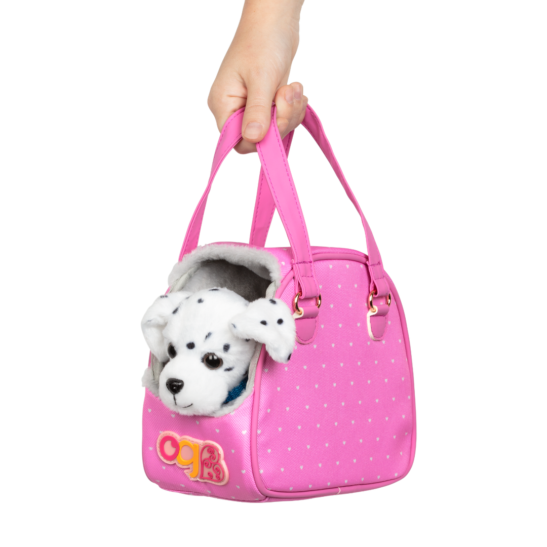 Hop In Dog Carrier - Pink Dog Carrier Bag with Dalmatian Pup - Pet Accessories for Dolls - Our Generation UK