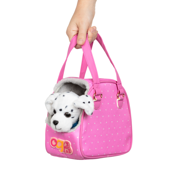 Hop In Dog Carrier - Pink Dog Carrier Bag with Dalmatian Pup - Pet Accessories for Dolls - Our Generation UK