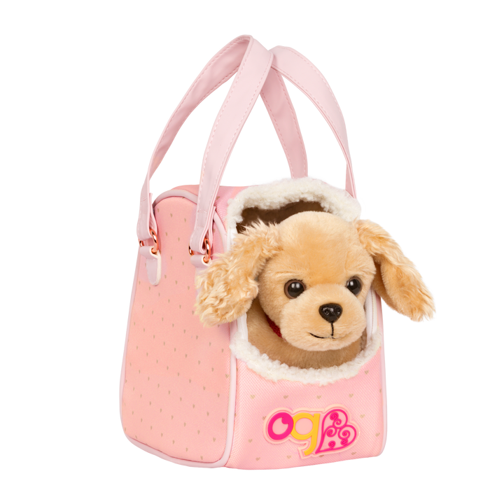 Hop In Dog Carrier - Cocker Spaniel with Pink Carrier Bag - Pet Accessories for OG Dolls - Our Generation UK