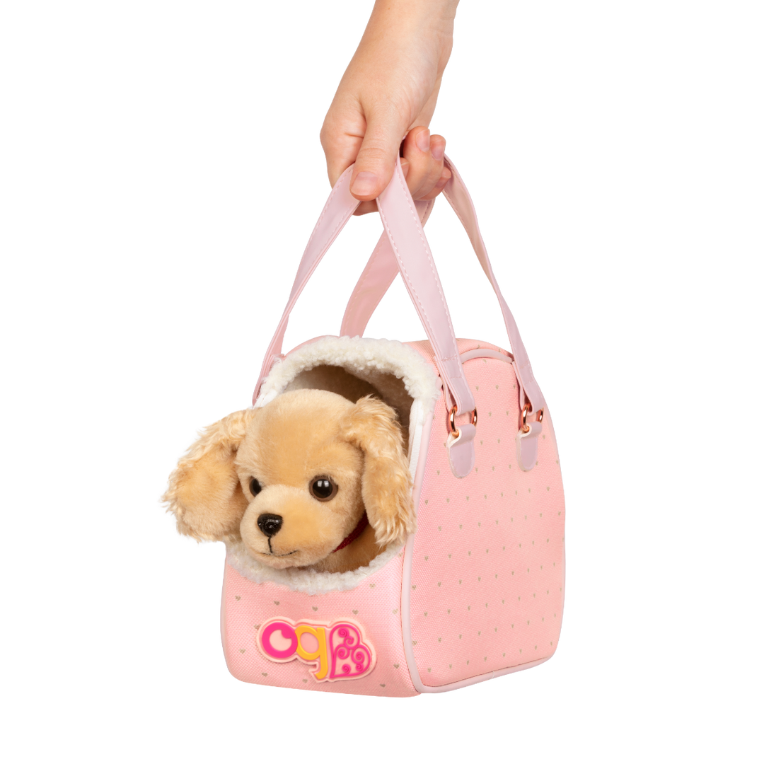 Hop In Dog Carrier - Cocker Spaniel with Pink Carrier Bag - Pet Accessories for OG Dolls - Our Generation UK