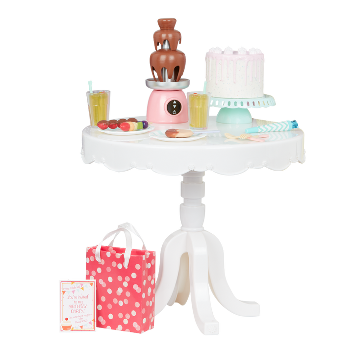 Party Time - Doll Birthday Party Set - Table. Food Accessories & Party Hat - Accessories for 46cm Dolls - Our Generation