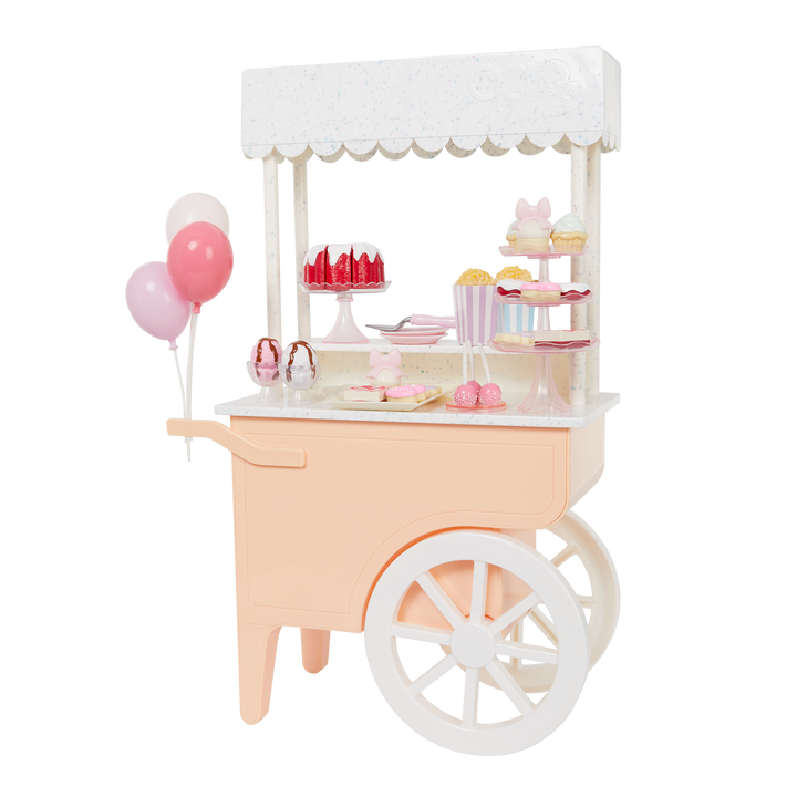 Oh So Sweet Cart - Dessert Cart for 46cm Dolls - Food Accessories - Pink & White Cart on Wheels - Doll Accessory - Our Generation