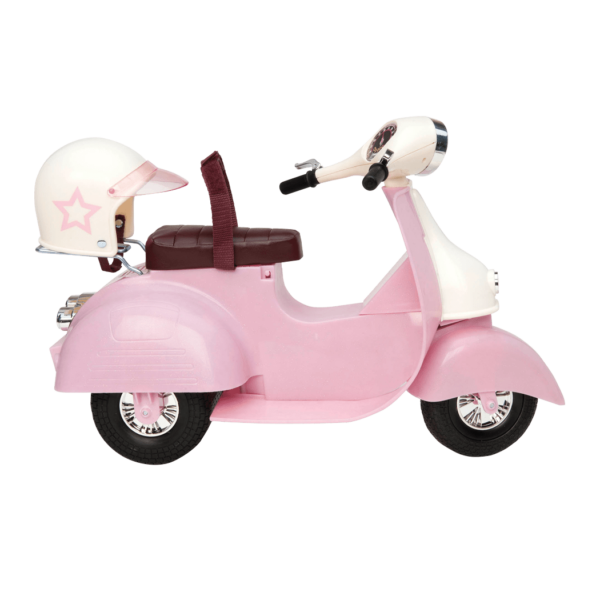 Ride in Style Scooter - Pink & White Scooter for Dolls - 46cm Doll Vehicles - Helmet - Our Generation