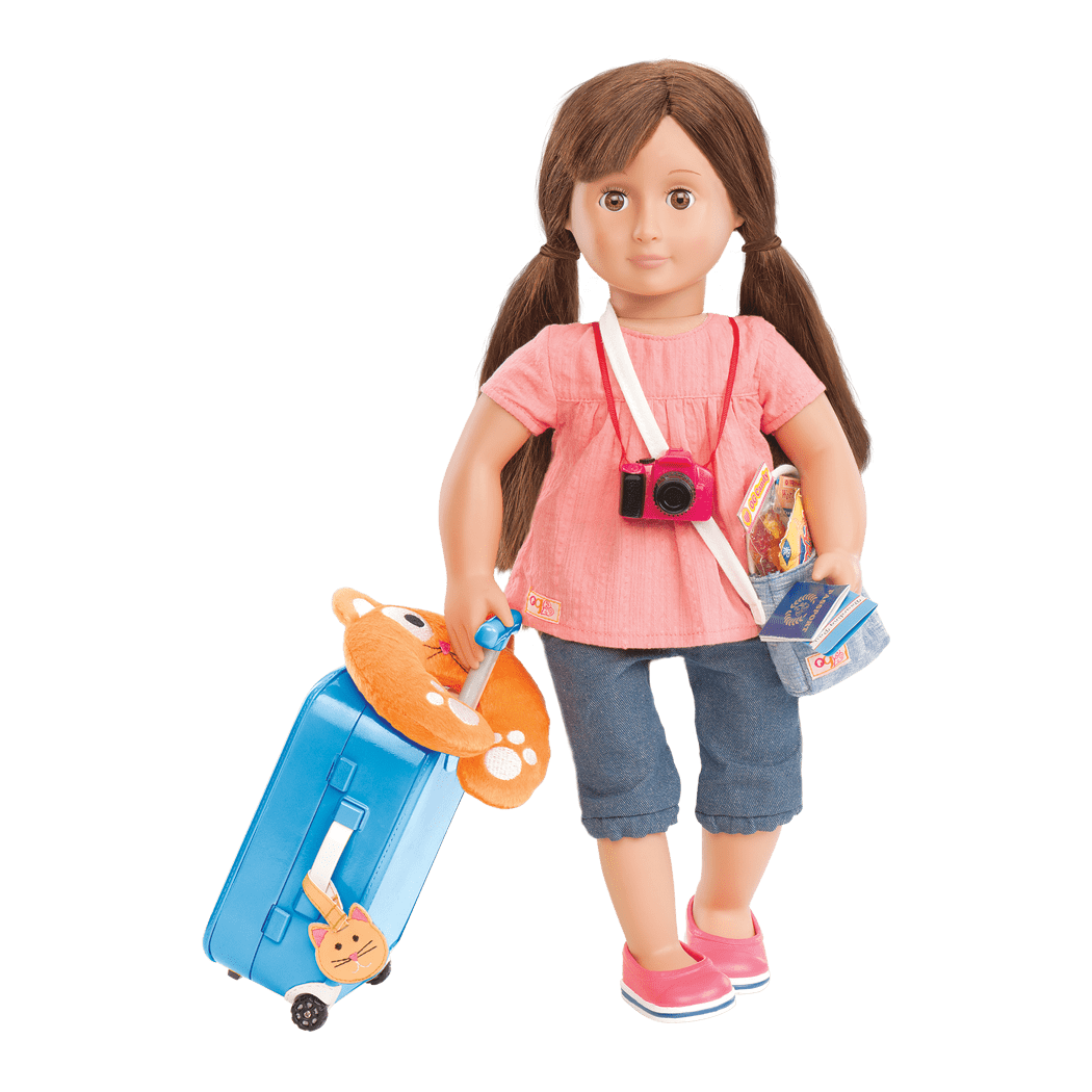 Well Travelled Luggage Set - Travel Playset in Blue - Blue Suitcase & Travel Accessories for Dolls - Our Generation UK