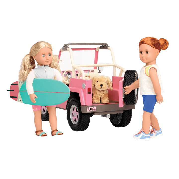 OG Off Roader - Pink & White 4x4 Car for 46cm Dolls - Doll Vehicle with Surfboard - Accessories for Dolls - Our Generation