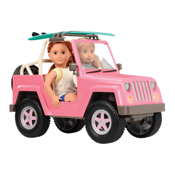 OG Off Roader - Pink & White 4x4 Car for 46cm Dolls - Doll Vehicle with Surfboard - Accessories for Dolls - Our Generation