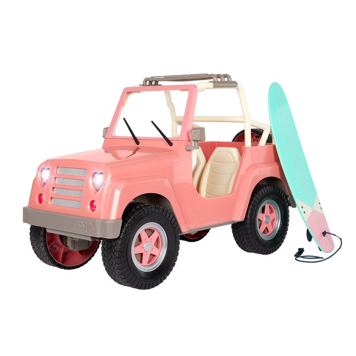 OG Off Roader - Pink & White 4x4 Car for 46cm Dolls - Doll Vehicle with Surfboard - Accessories for Dolls - Our Generation