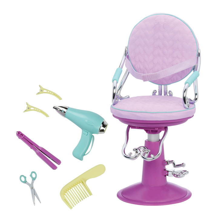 Sitting Pretty Salon Chair - Lilac Hairdresser Chair for 46cm Dolls - Hair Dressing Accessories - Adjustable Chair - Salon Accessories for Dolls - Our Generation