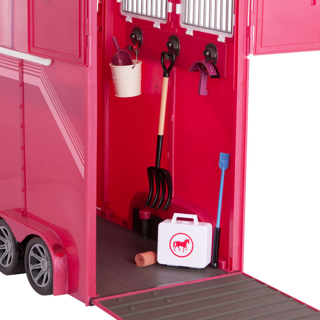 Mane Attraction Horse Trailer - Pink Horse Trailer with Equestrian Accessories - Horse-Rider Doll Accessory Set - Trailer with Car Attachment - Equestrian Accessories for OG Dolls - Award-Winning Toy - Our Generation