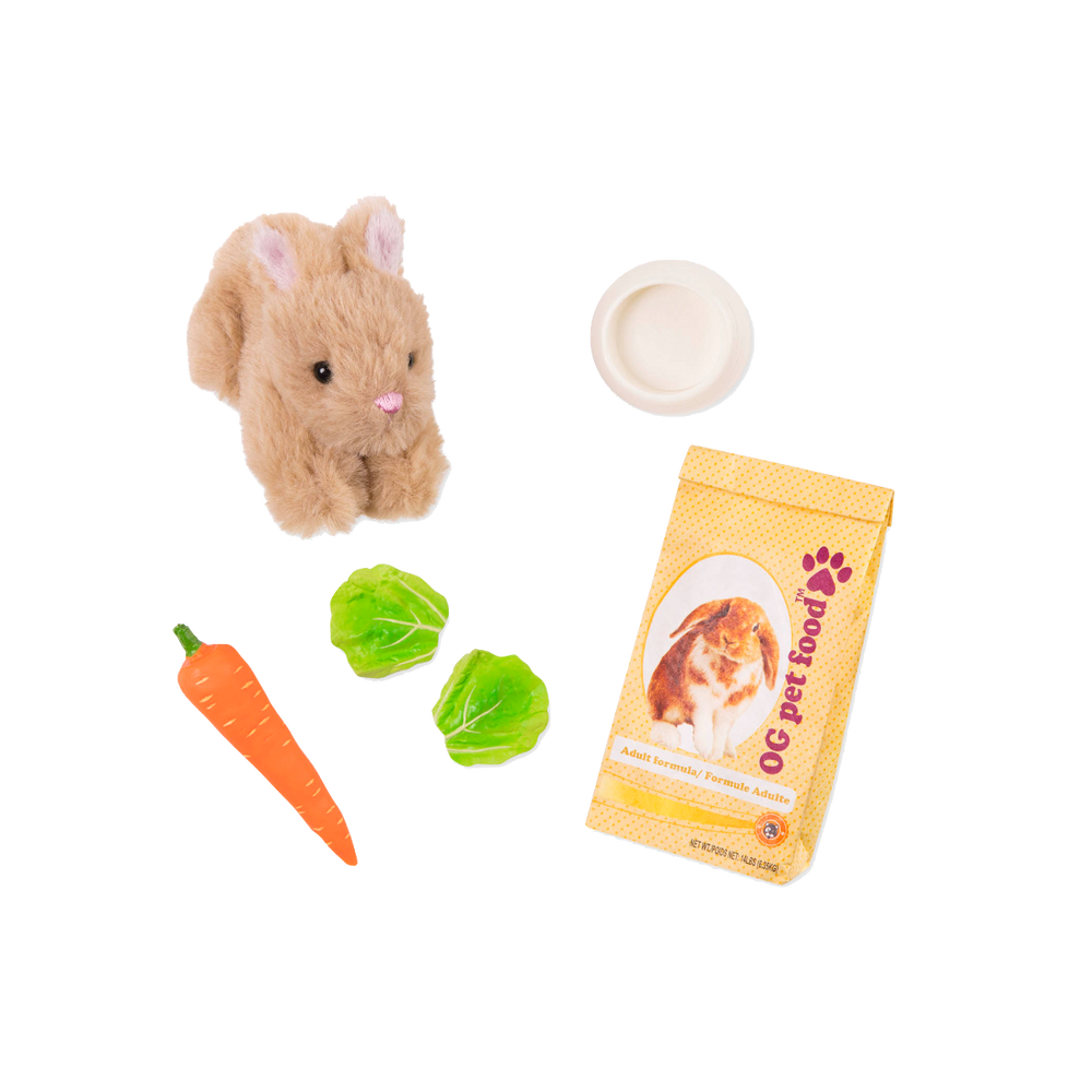 Pet Bunny Rabbit - Rabbit Pet for OG Dolls - Rabbit Food - Doll Accessories - Our Generation