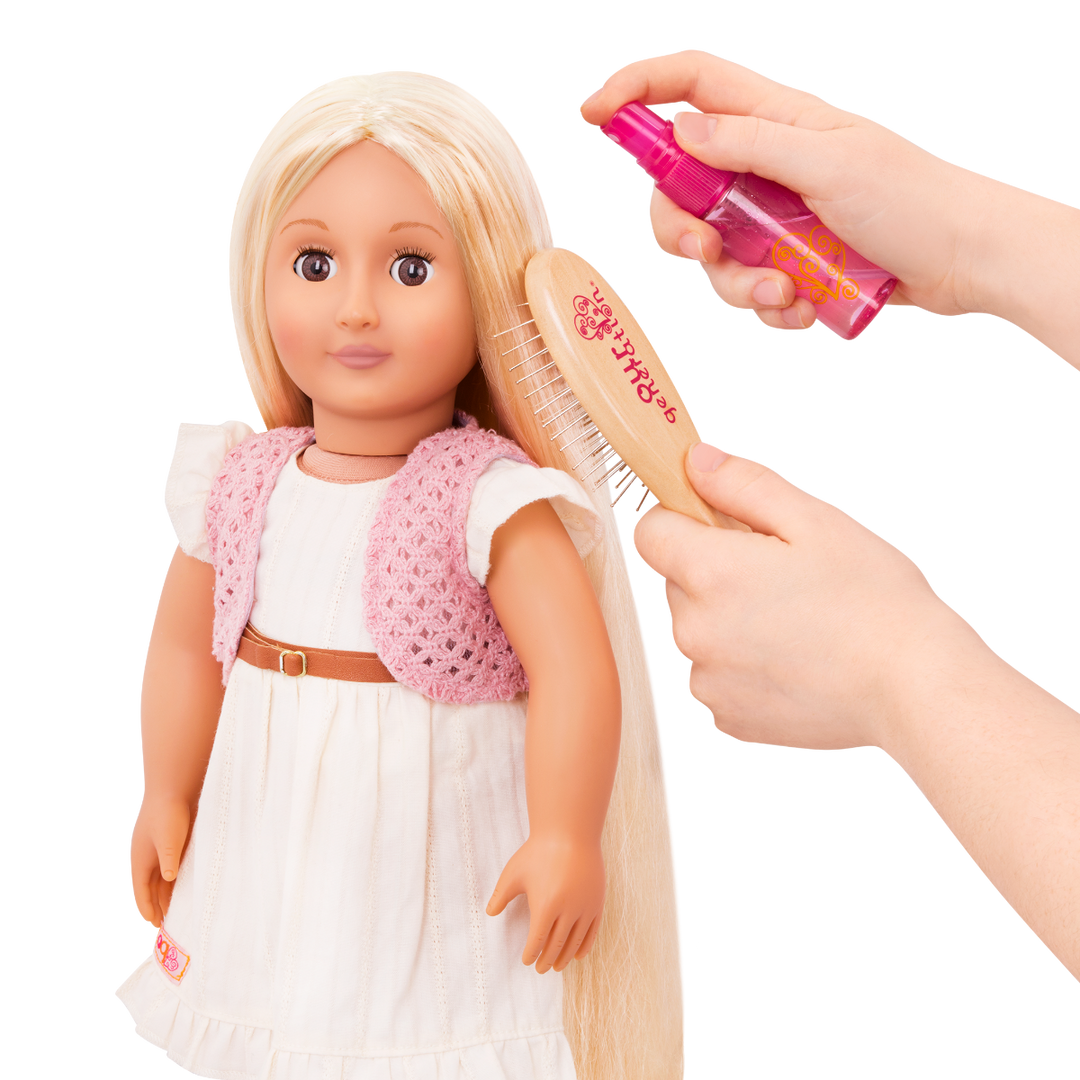 Doll Hair Care Set - Hair Accessories for 46cm Dolls -Wooden Hair Brush & Spray Bottle for Dolls - Our Generation UK