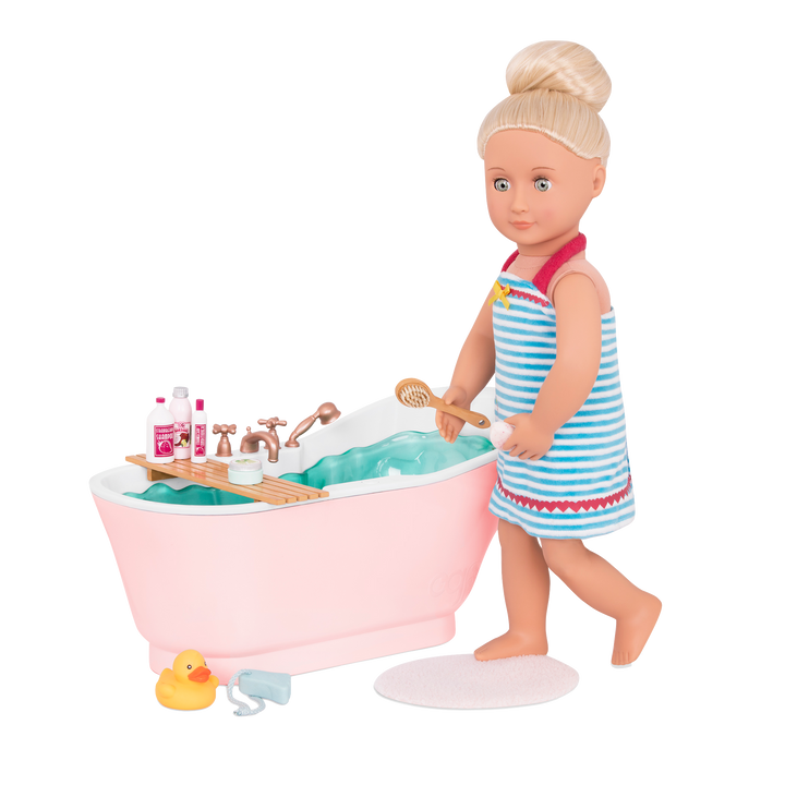 18-inch doll in bathtub playset