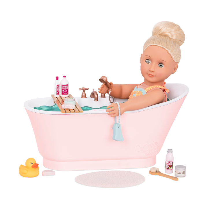 18-inch doll in bathtub playset