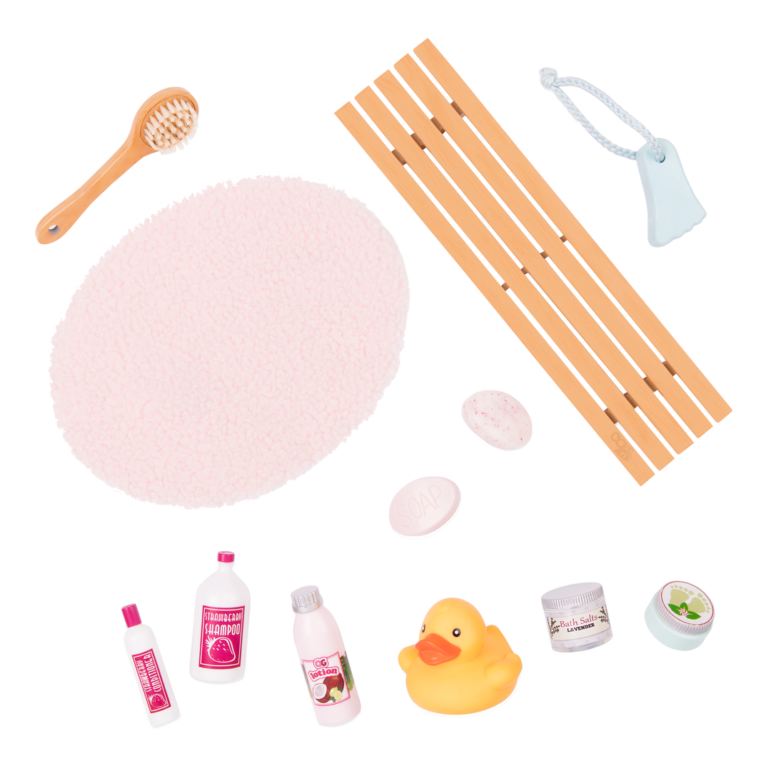 18-inch doll in bathtub playset