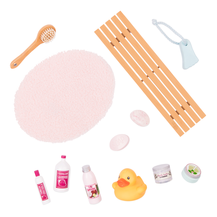 18-inch doll in bathtub playset