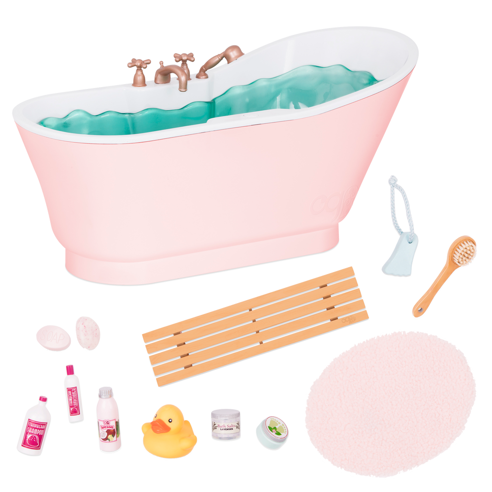 18-inch doll in bathtub playset