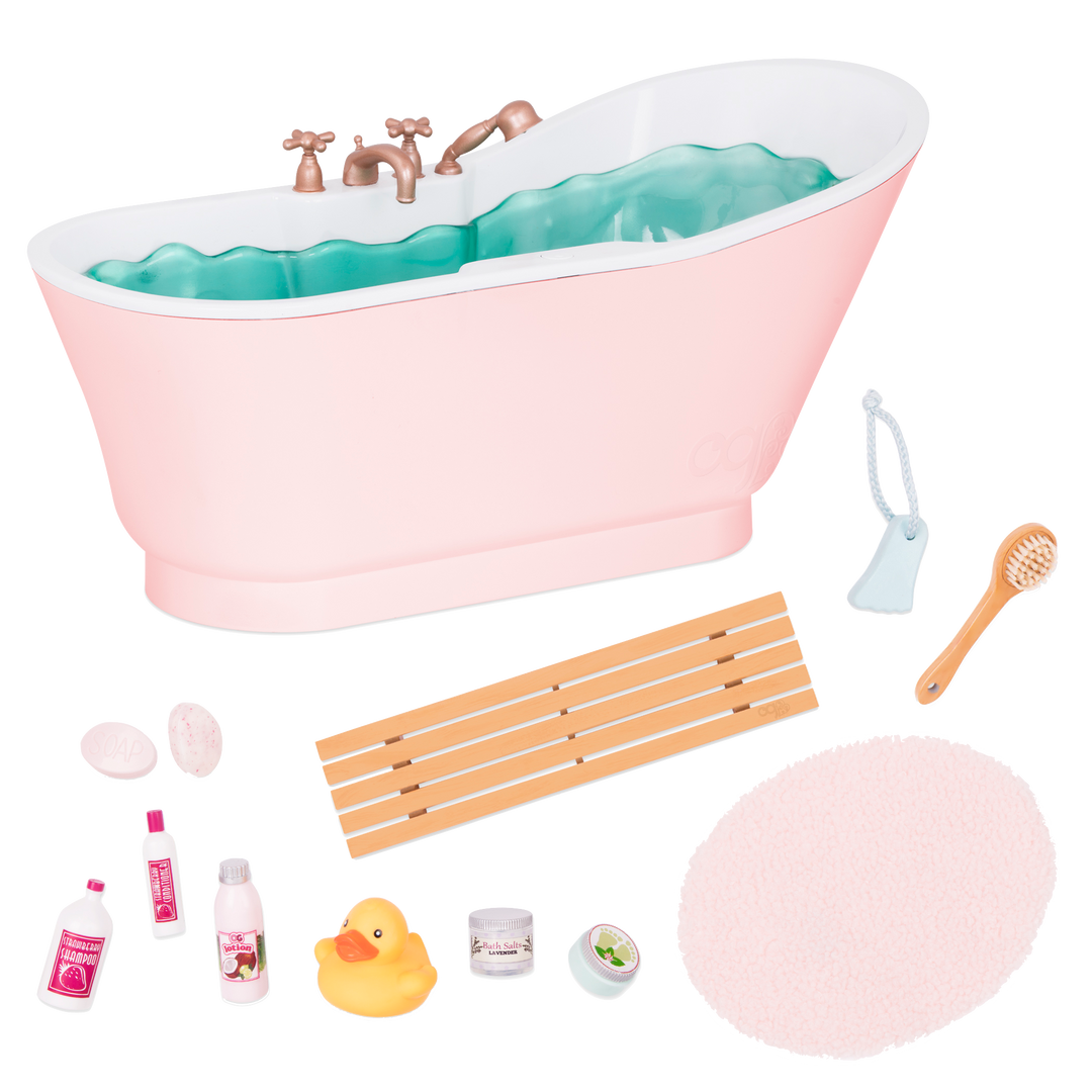 18-inch doll in bathtub playset