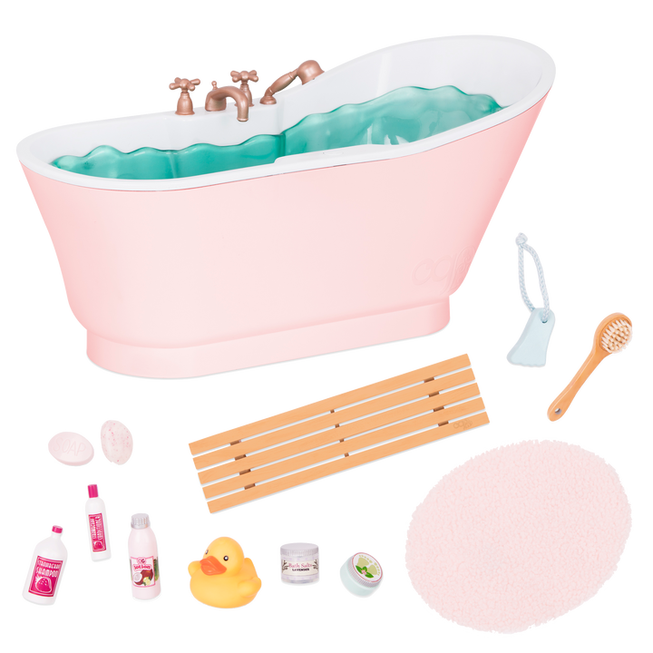18-inch doll in bathtub playset