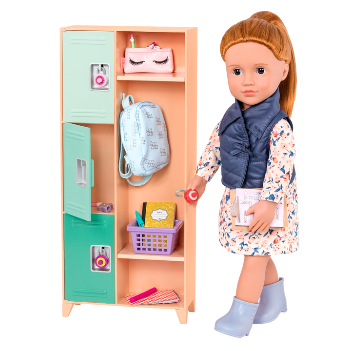 Classroom Cool Locker Set - School Locker Playset - School Accessories for 46cm Dolls - School Supplies - Green Locker with Padlocks - Our Generation UK