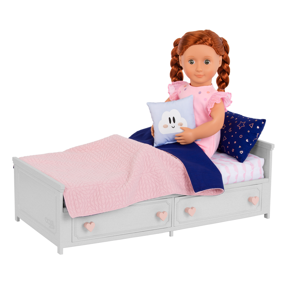 Starry Slumbers - Grey Platform Bed for 46cm Dolls - Doll Furniture - Furniture for Dollhouses - Our Generation