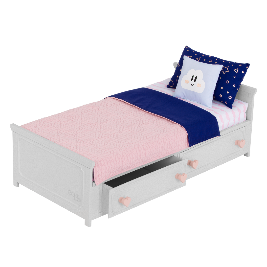 Starry Slumbers - Grey Platform Bed for 46cm Dolls - Doll Furniture - Furniture for Dollhouses - Our Generation