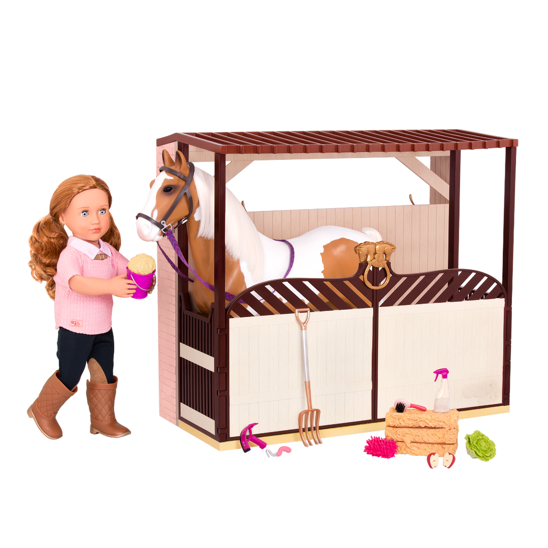 Acres of Adventure - Horse Barn for 46cm Dolls - OG Stable for Horses - Brown Barn with Equestrian Accessories - Our Generation 