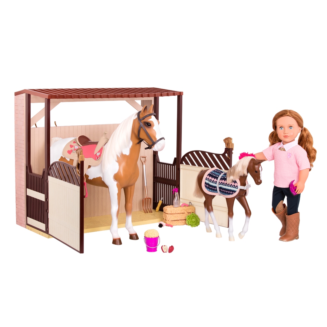 Acres of Adventure - Horse Barn for 46cm Dolls - OG Stable for Horses - Brown Barn with Equestrian Accessories - Our Generation 