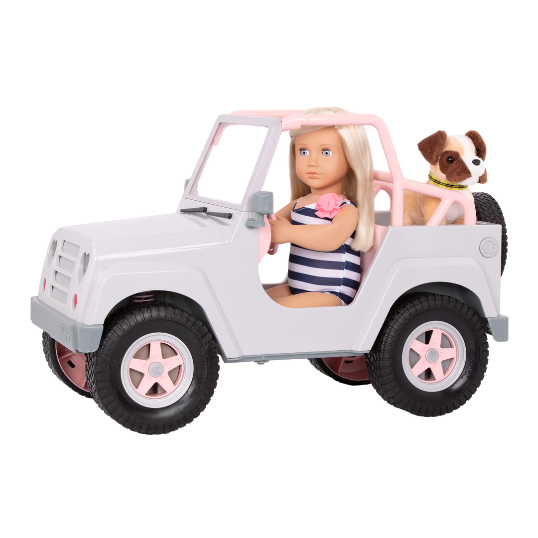 OG Off Roader - Doll 4x4 Car in Grey & Pink - Doll Vehicle with Surfboard - Toy Car with Bluetooth & Sounds - Doll Accessories - Our Generation UK