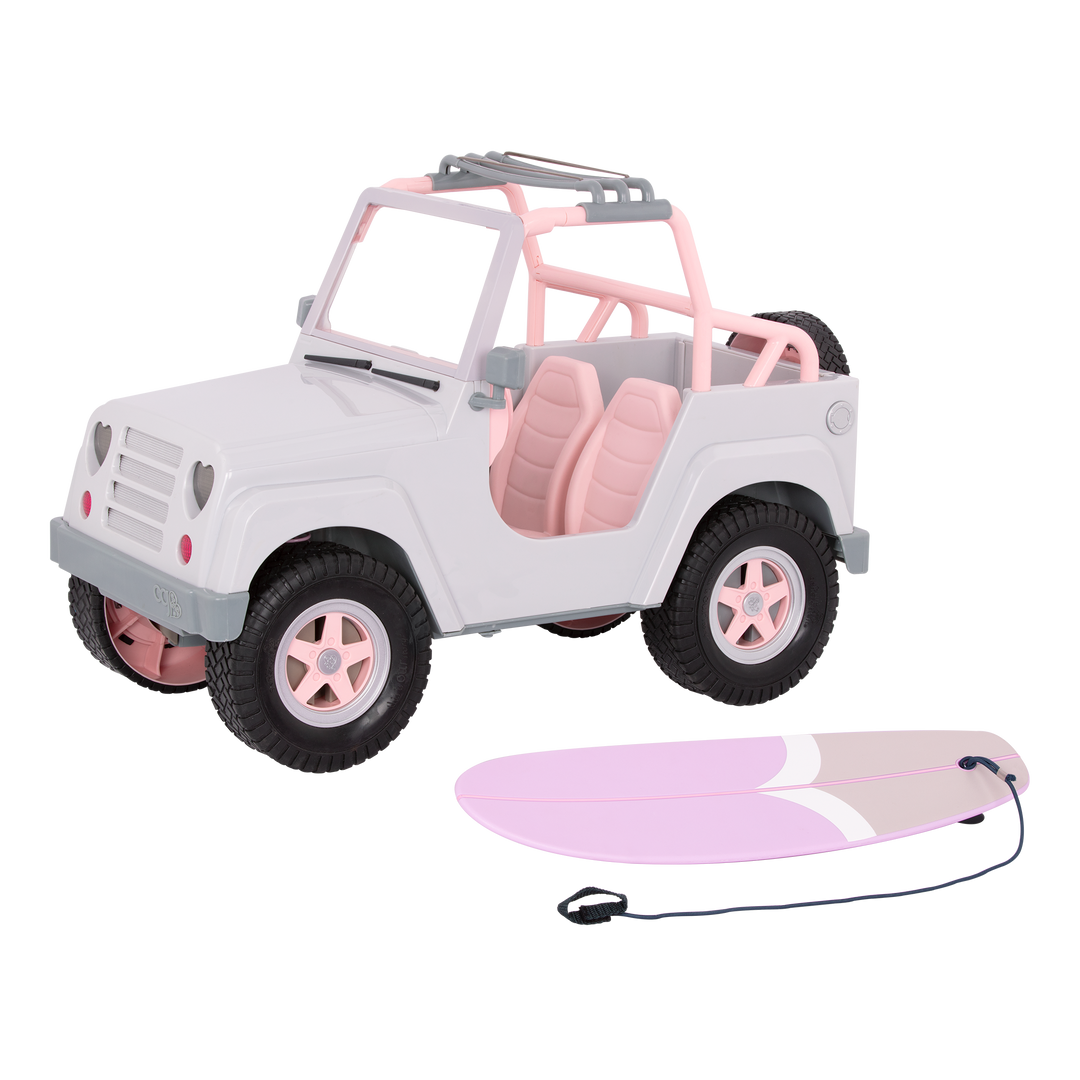 OG Off Roader - Doll 4x4 Car in Grey & Pink - Doll Vehicle with Surfboard - Toy Car with Bluetooth & Sounds - Doll Accessories - Our Generation UK