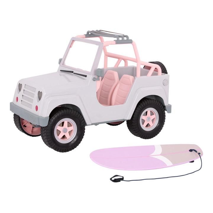 OG Off Roader - Doll 4x4 Car in Grey & Pink - Doll Vehicle with Surfboard - Toy Car with Bluetooth & Sounds - Doll Accessories - Our Generation UK