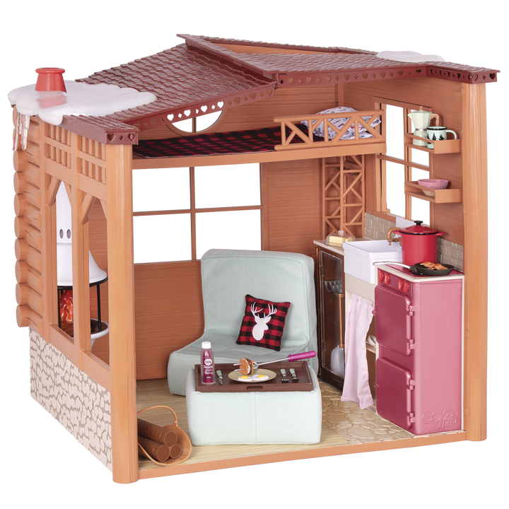 Cozy Cabin - Winter Chalet for 46cm Dolls - Ski Chalet Playset with Winter Accessories - Dollhouse - Dollhouse with Log Fire - Functioning Lights & Sounds - Christmas - Our Generation UK