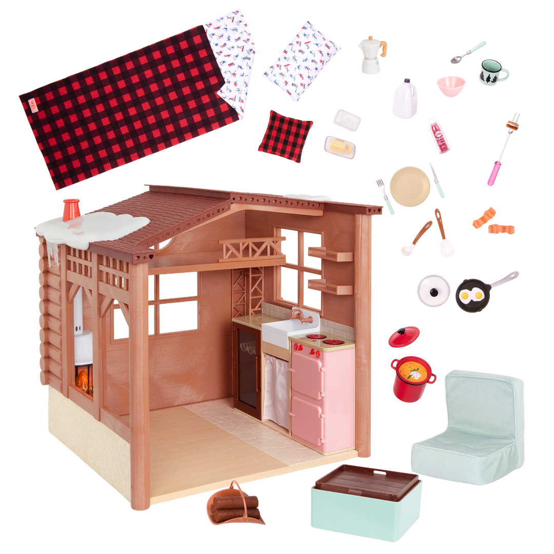 Cozy Cabin - Winter Chalet for 46cm Dolls - Ski Chalet Playset with Winter Accessories - Dollhouse - Dollhouse with Log Fire - Functioning Lights & Sounds - Christmas - Our Generation UK