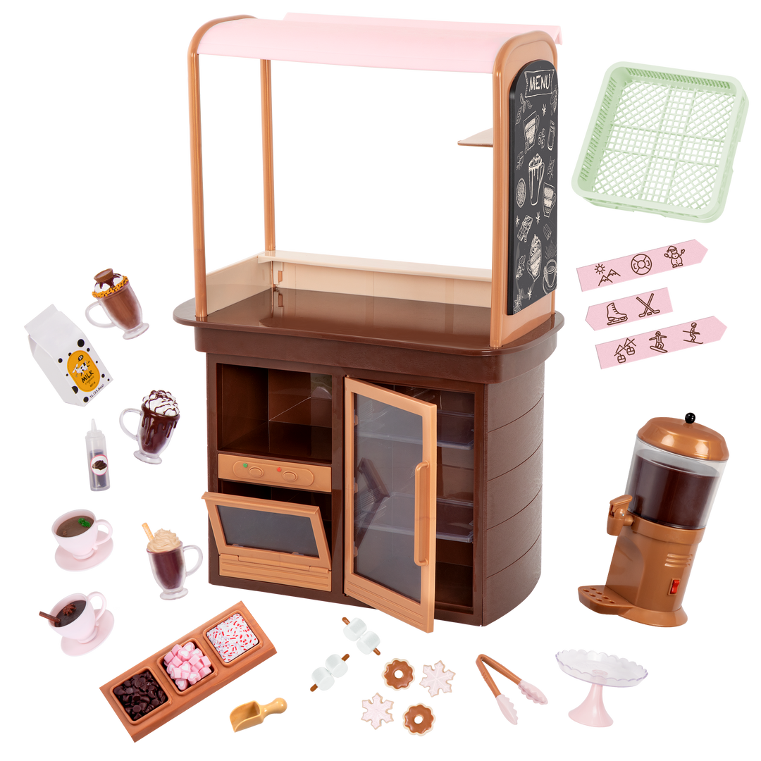 Choco-Tastic Stand - Hot Chocolate Stand Playset for 46cm Dolls - Food & Drink Accessories - Winter Playset for Dolls - Our Generation UK